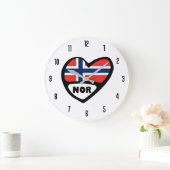 Norwegischer Ländercode oder Flaggenherz Große Wanduhr (Zuhause)