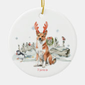 Norwegischer Lundehund-Wasserfarbhund | Monogramm Keramik Ornament (Vorne)