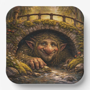 Norwegischer Troll versteckt sich unter der Brücke Pappteller