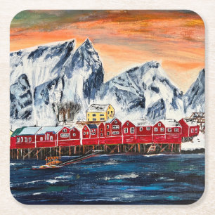 Norwegischer Untersetzer für Fischerdorf Art