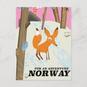 Norwegischer Vintage-Reiseplakat Fuchs Postkarte