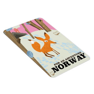 Norwegischer Vintage-Reiseposter Fuchs Magnet