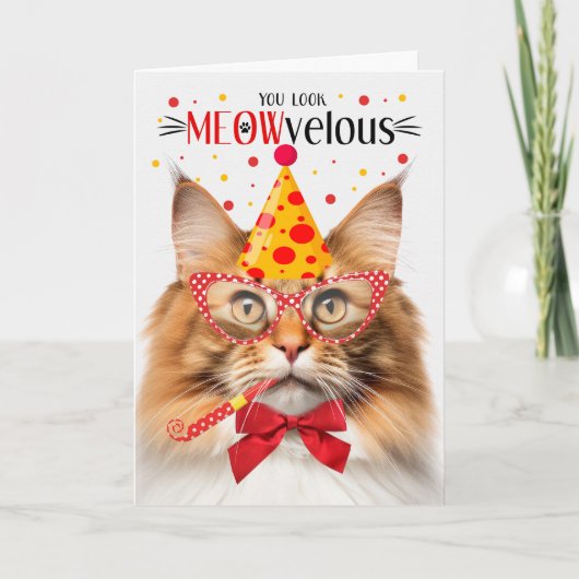 Norwegischer Waldkatze Roter MEOWvelous Birthday Karte (Vorderseite)