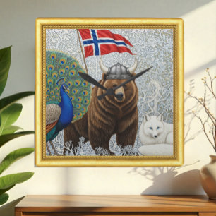 Norwegischer Wikingbär, Arktischer Fox Art Nouveau Quadratische Wanduhr