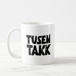 Norwegisches "Danke" Schwarz-Weiß-Lino-Schnitt Kaffeetasse