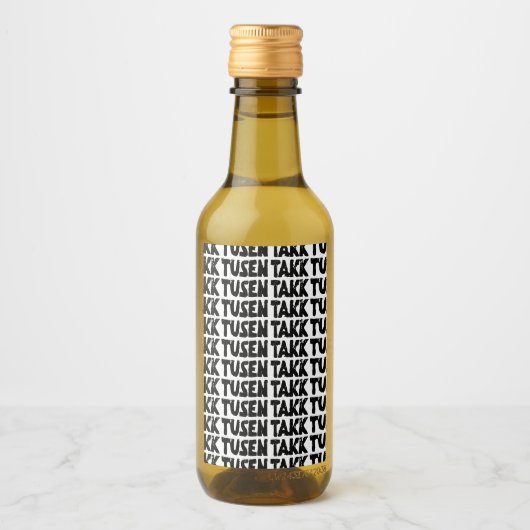 Norwegisches "Danke" Schwarz-Weiß-Lino-Schnitt Weinetikett (Vorderseite)