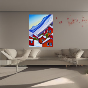 Norwegisches Dorf im Berg   AI Art Poster