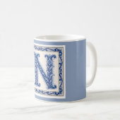 Norwegisches Erbe N Monogramm - Blau Kaffeetasse (VorderseiteRechts)