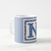 Norwegisches Erbe N Monogramm - Blau Kaffeetasse (Vorderseite Links)