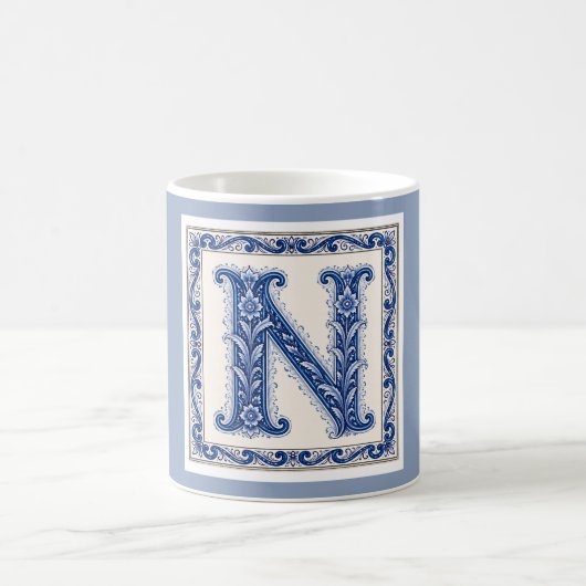 Norwegisches Erbe N Monogramm - Blau Kaffeetasse (Mittel)