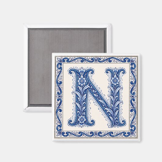 Norwegisches Erbe N Monogramm - Blau Magnet (Vorderseite/Rückseite)