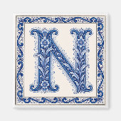 Norwegisches Erbe N Monogramm - Blau Magnet (Vorne)