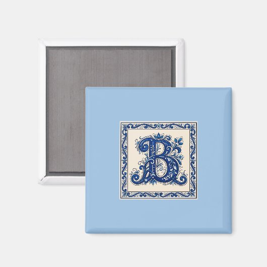 Norwegisches Erbe Rosemaling Monogramm-Blau Magnet (Vorderseite/Rückseite)