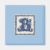 Norwegisches Erbe Rosemaling Monogramm-Blau Magnet (Vorne)