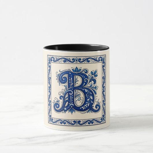 Norwegisches Erbe Rosemaling Monogramm-Blau Tasse (Zentrum)