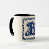 Norwegisches Erbe Rosemaling Monogramm-Blau Tasse (Vorderseite Links)