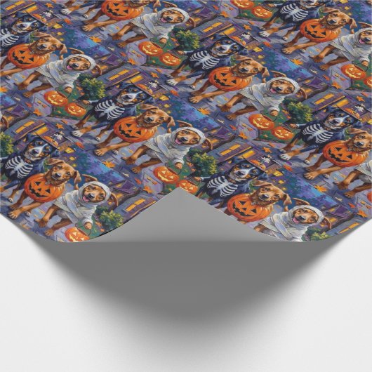 Norwegisches Lundehund Trick-or-Treating Halloween Geschenkpapier (Ecke)