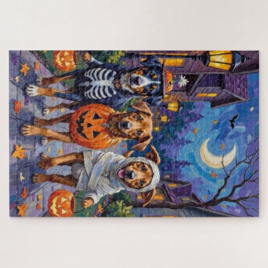 Norwegisches Lundehund Trick-or-Treating Halloween Puzzle (Horizontal)