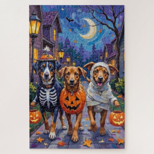 Norwegisches Lundehund Trick-or-Treating Halloween Puzzle (Vertikal)