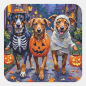 Norwegisches Lundehund Trick-or-Treating Halloween Quadratischer Aufkleber (Vorderseite)