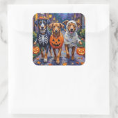 Norwegisches Lundehund Trick-or-Treating Halloween Quadratischer Aufkleber (Tasche)
