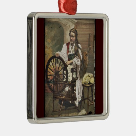 Norwegisches Mädchen auf einem Spinnrad Ornament Aus Metall (Rechts)