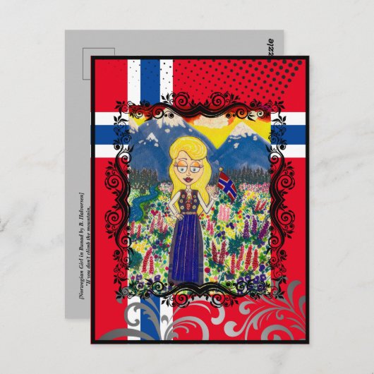 Norwegisches Mädchen in Bunad Postkarte (Vorne/Hinten)