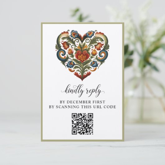 Norwegisches Rosemalherz | Antwortkarte RSVP Karte (Stehend Vorderseite)