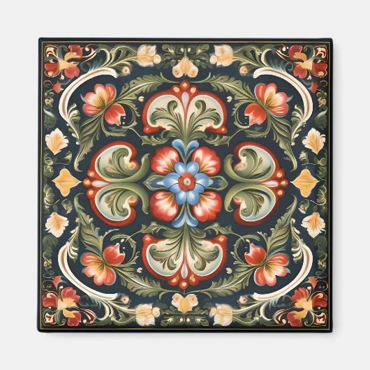 Norwegisches Rosemaling-Dekorativ Magnet (Vorne)