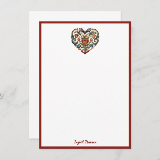 Norwegisches Rosemaling Folk Art Heart Enclosure C Begleitkarte (Vorne/Hinten)