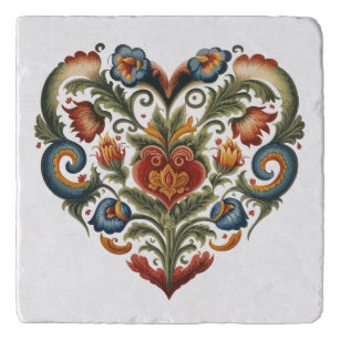 Norwegisches Rosemaling Folk Art Heart Trivet Töpfeuntersetzer
