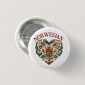 Norwegisches Rosemaling Folk Art Herz Button (Vorne & Hinten)