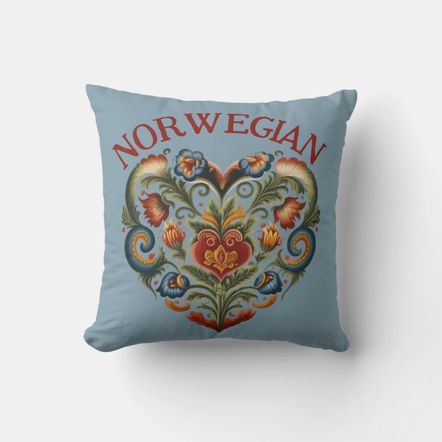 Norwegisches Rosemaling Folk Art Herz Kissen (Vorderseite)