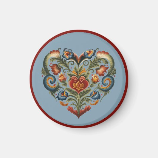Norwegisches Rosemaling Folk Art Herz Magnet (Vorne)