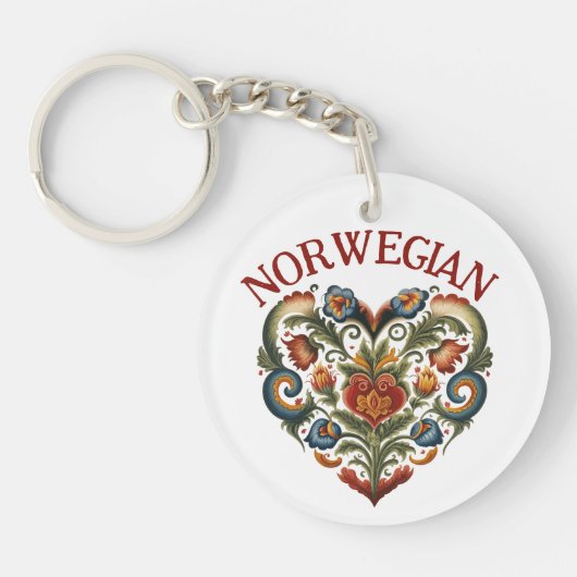 Norwegisches Rosemaling Folk Art Herz Schlüsselanhänger (Vorderseite)