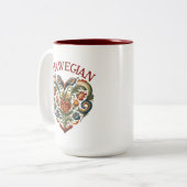 Norwegisches Rosemaling Folk Art Herz Zweifarbige Tasse (Vorderseite Links)