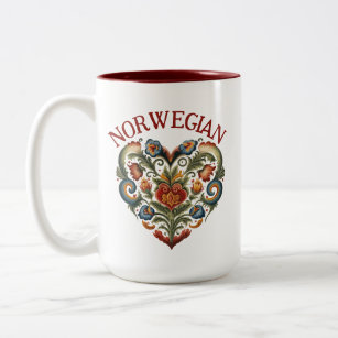 Norwegisches Rosemaling Folk Art Herz Zweifarbige Tasse