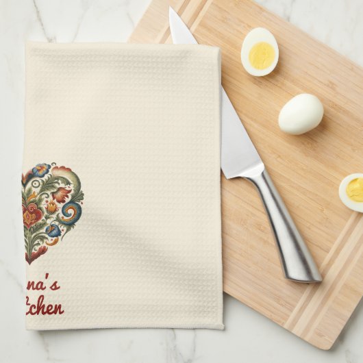 Norwegisches Rosemaling Folkloreherz Personalisier Geschirrtuch (Viertel Falte)