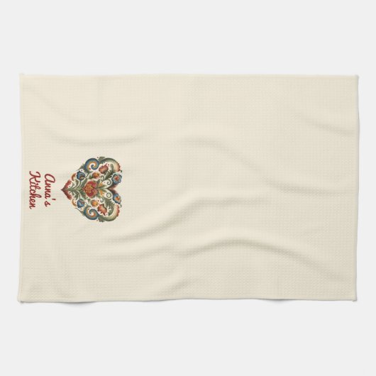 Norwegisches Rosemaling Folkloreherz Personalisier Geschirrtuch (Horizontal)