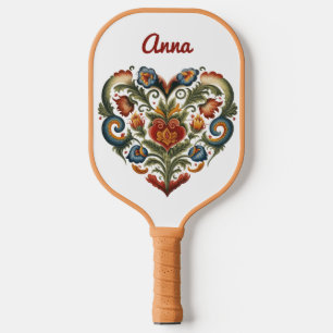Norwegisches Rosemaling Folkloreherz Personalisier Pickleball Schläger