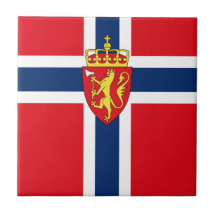 Norwegisches Wappen auf norwegischer Flagge Fliese