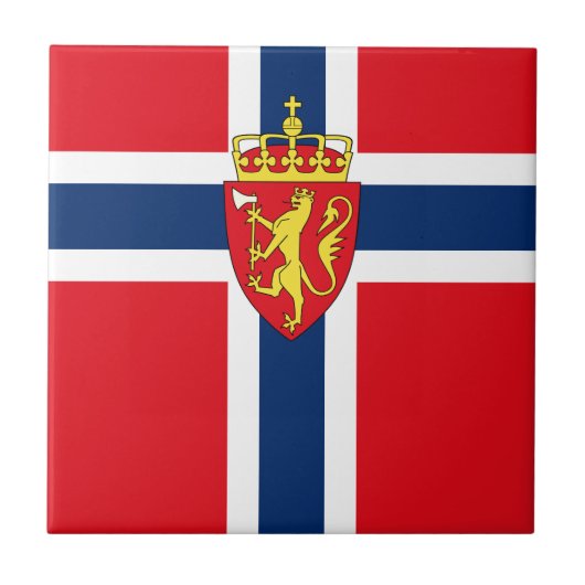 Norwegisches Wappen auf norwegischer Flagge Fliese (Vorderseite)
