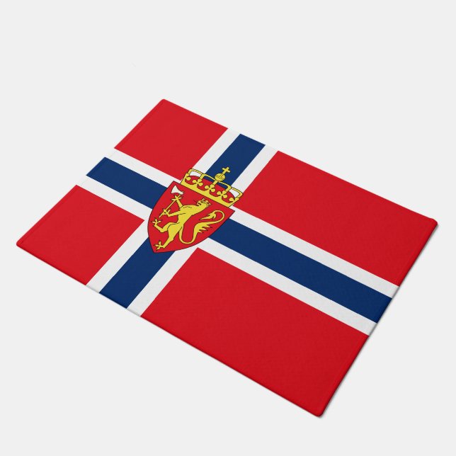 Norwegisches Wappen auf norwegischer Flagge Fußmatte (Schrägansicht)