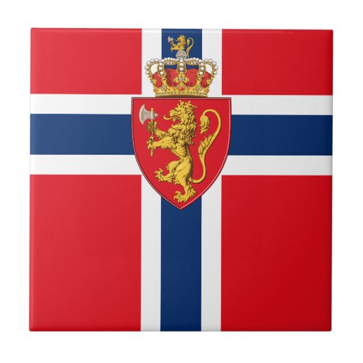 Norwegisches Wappen auf norwegischer Flagge, Norwe Fliese (Vorderseite)