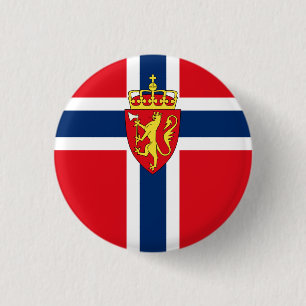 Norwegisches Wappen unter norwegischer Flagge Button