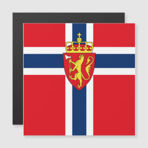 Norwegisches Wappen unter norwegischer Flagge Magnetkarte