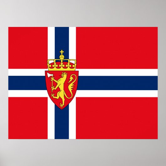 Norwegisches Wappen unter norwegischer Flagge Poster (Vorne)