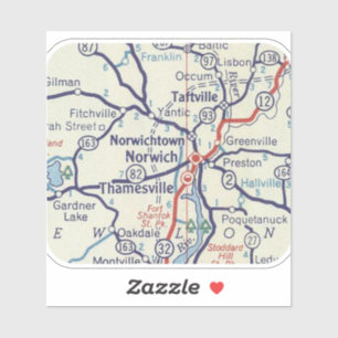 Norwich CT Classic Map Aufkleber