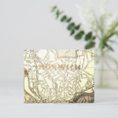 Norwich, CT Vintag Map Postkarte (Stehend Vorderseite)