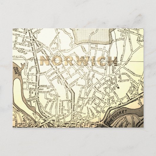 Norwich, CT Vintag Map Postkarte (Vorderseite)